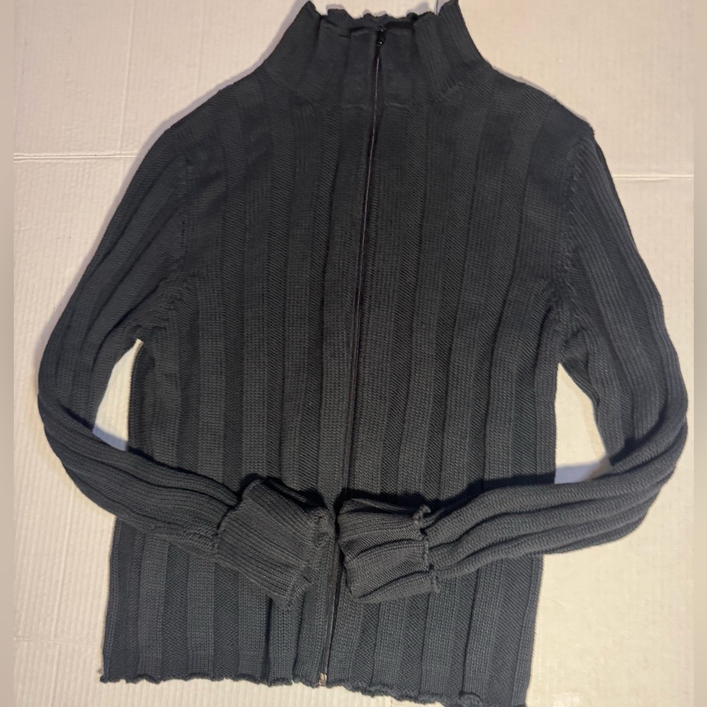Bill Blass Vintage Navy Blue Ribbed Sweater Mock Neck Zipper Closure Large